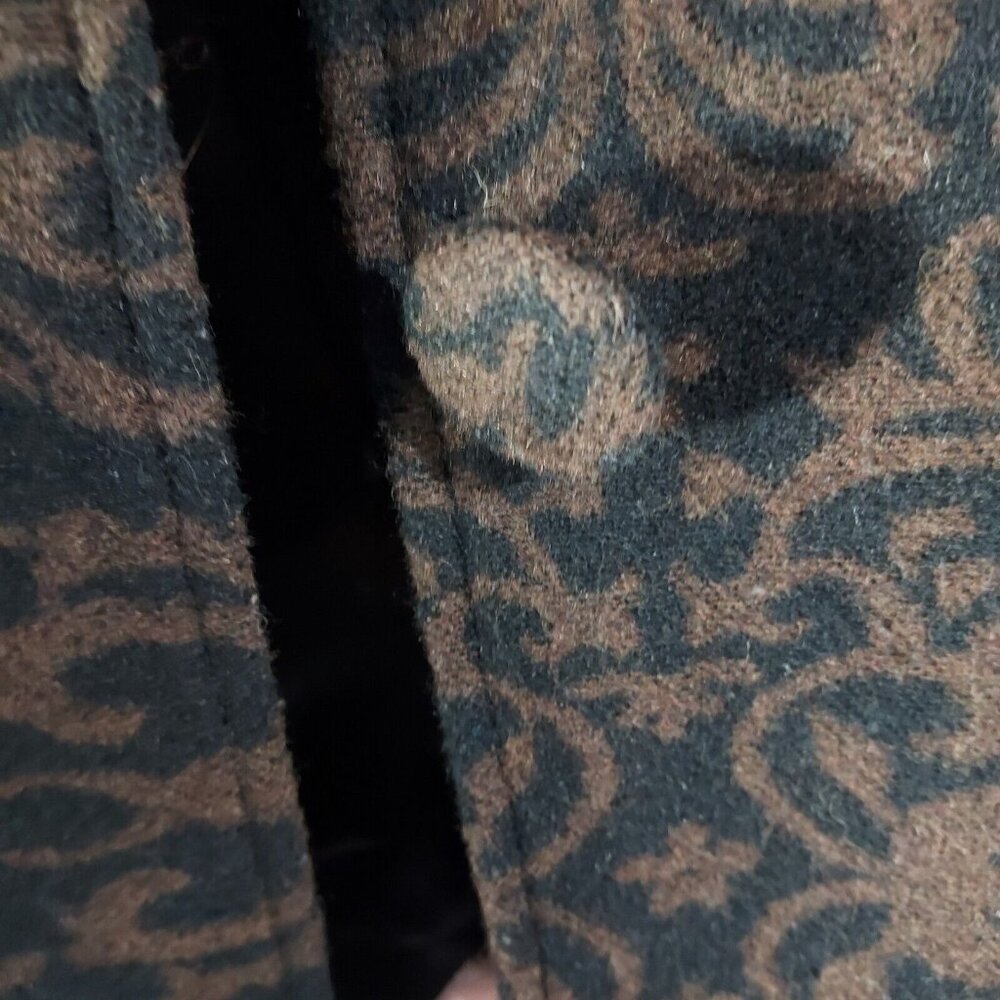 Merona Brown Black Pattern Wool Blend Long Coat Size S Corpcore Classic Cozy - Picture 5 of 5